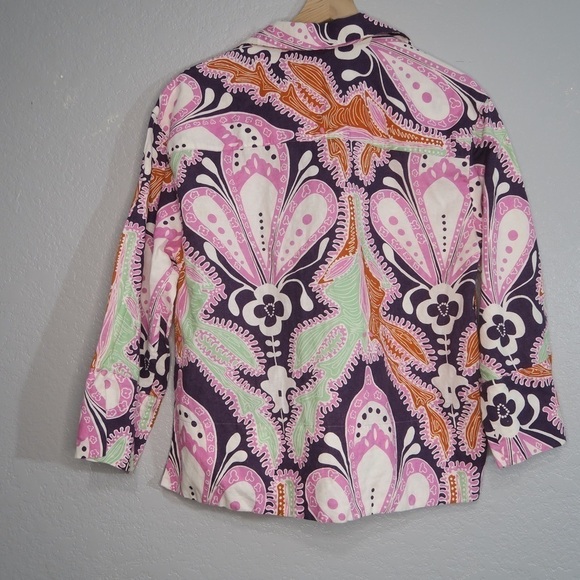 Zara Linen Paisley Top Long Sleeve Boho Cover Up Floral Retro Spring Pink - Picture 7 of 11